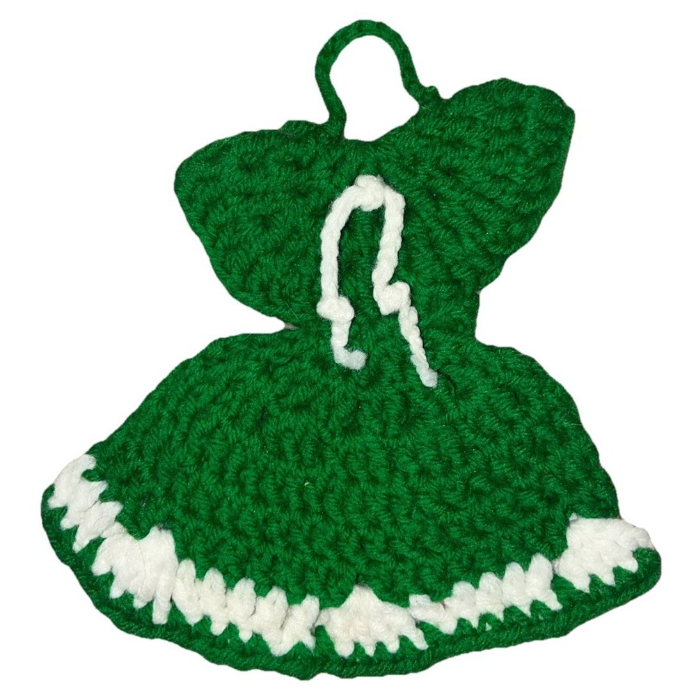 Potholder Crocheted Dress Handmade Crochet Hot Pad Trivet Wall Decor Green NEW